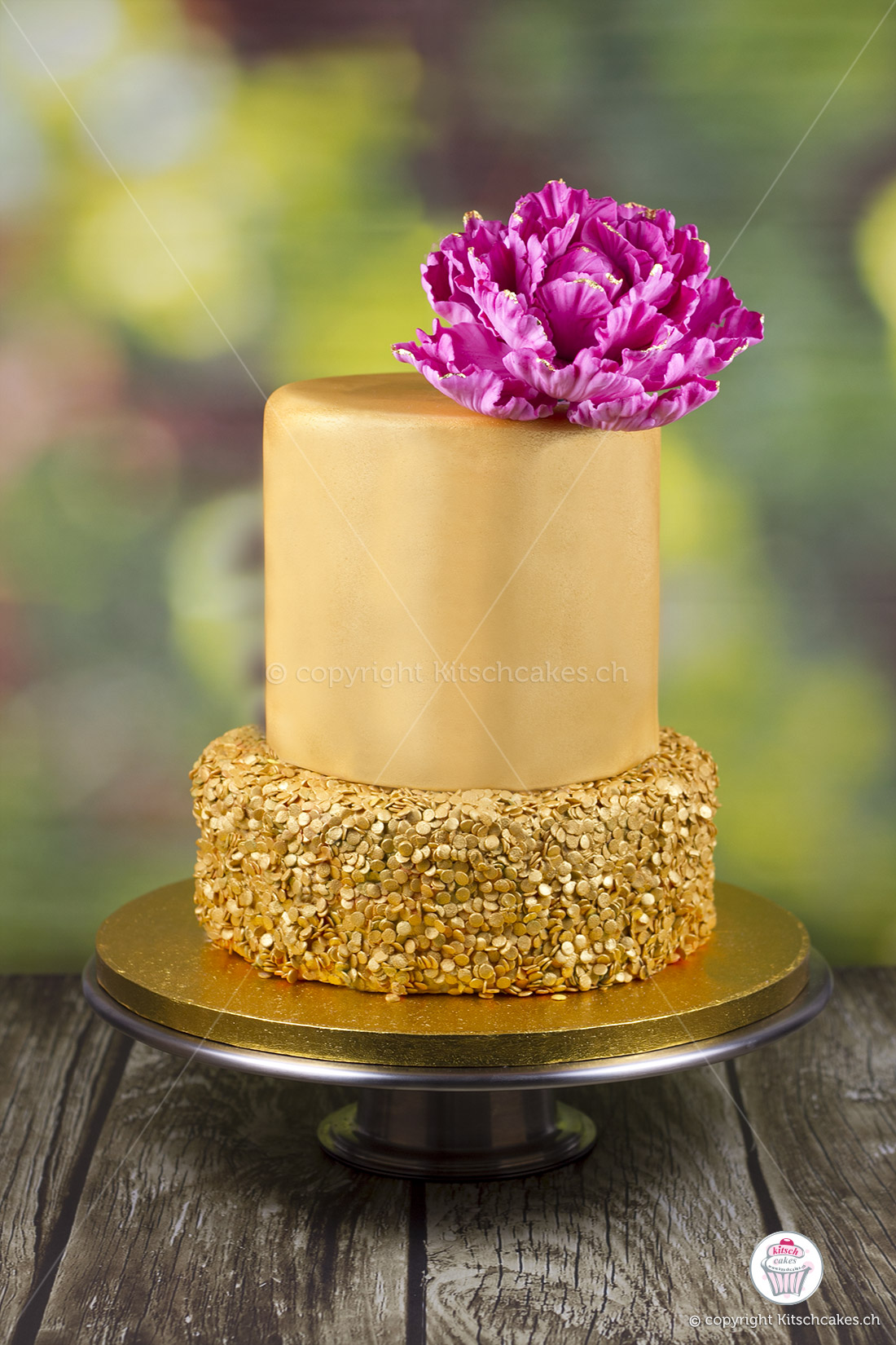 Gumpaste Peony topped golden cake